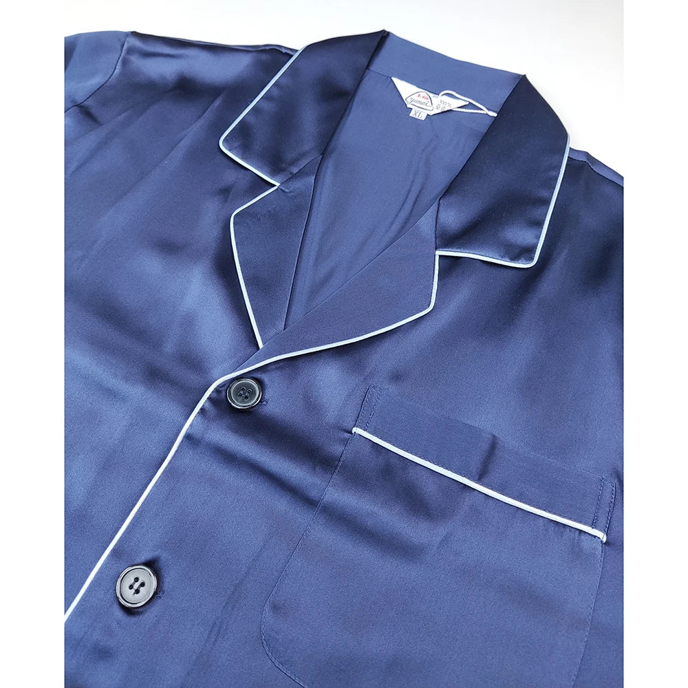 Men's 100% Real Silk Pajamas Set for Men Sleepwear