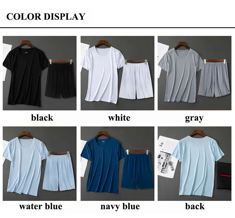Men Ice Silk Pajamas Solid Shirt & Pants 2Pcs Pijamas Sleep Set Casual Male Home Clothes Summer Pyjamas Sleepwear Nightwear Suit