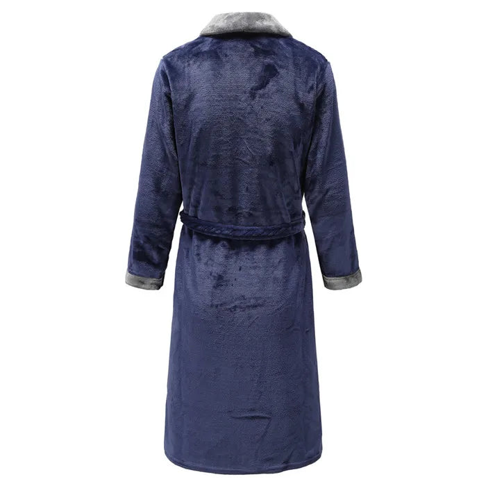 Autumn/Winter Men Nightgown Kimono Bathrobe Gown Coral Fleece Negligee V-neck Intimate Lingerie Solid Colour Sleepwear