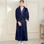 Men Winter Plus Size Long Flannel Bathrobe Warm Coral Fleece Kimono Bath Robe Night Cozy Sleepwear Women Jacquard Dressing Gown
