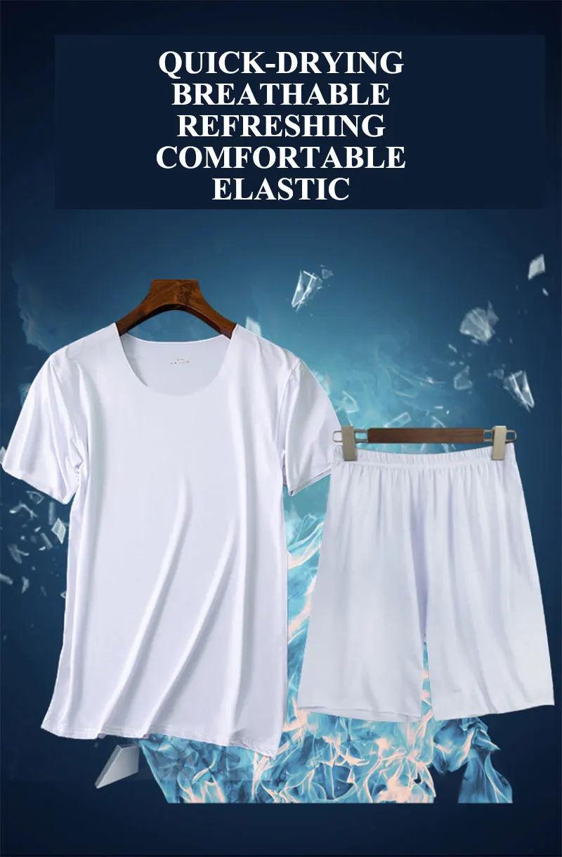 Men Ice Silk Pajamas Solid Shirt & Pants 2Pcs Pijamas Sleep Set Casual Male Home Clothes Summer Pyjamas Sleepwear Nightwear Suit