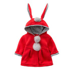 2025Children's coat Autumn Winter New Girl David Jacket Long Solid color Cute Cartoon Rabbit Ears Hooded Coat 0-5Y
