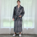 Men Winter Plus Size Long Flannel Bathrobe Warm Coral Fleece Kimono Bath Robe Night Cozy Sleepwear Women Jacquard Dressing Gown