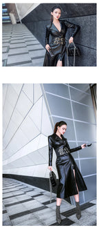 Lautaro Spring black maxi leather dress women long sleeve zipper corset Long tight dress Faux Leather dresses for women 2022