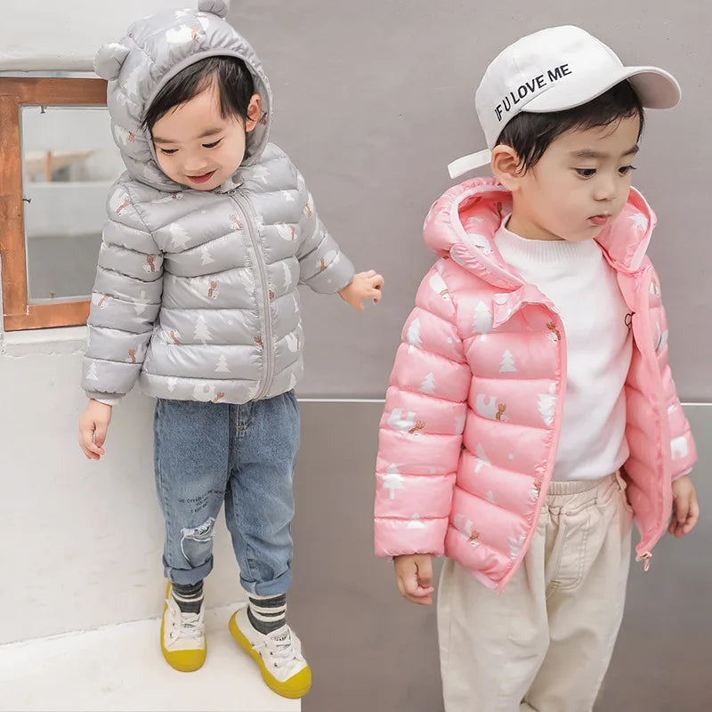 Baby Girls Hooded Down Jackets For Kids Coats Autumn Boys Cartoon Warm Jacket Coat Jacket Toddler Girl Zipper Jacket Outerwear
