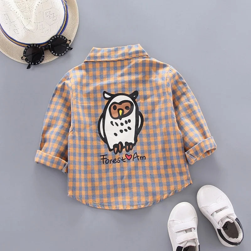 Boys Shirts Plaid Long Sleeve Shirt Boy Tops Clothes Tees 1 2 3 4 Years