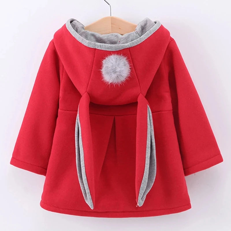 Baby Girls Jacket in Spring Rabbit Ears Coat Children Clothes Outerwear Autumn Kids Warm Cotton Dress Jacket Infant Girl Coat