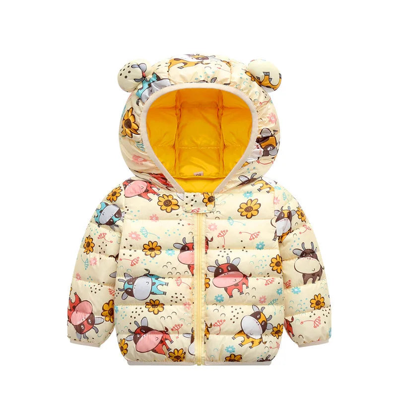 Baby Girls Hooded Down Jackets For Kids Coats Autumn Boys Cartoon Warm Jacket Coat Jacket Toddler Girl Zipper Jacket Outerwear