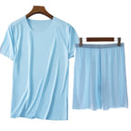 Men Ice Silk Pajamas Solid Shirt & Pants 2Pcs Pijamas Sleep Set Casual Male Home Clothes Summer Pyjamas Sleepwear Nightwear Suit
