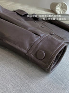 Nerazzurri Spring Autumn Brown Short Soft Pu Leather Jacket Women Long Sleeve Pocket Loose Casual Korean Fashion Clothing 2025