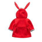 2025Children's coat Autumn Winter New Girl David Jacket Long Solid color Cute Cartoon Rabbit Ears Hooded Coat 0-5Y