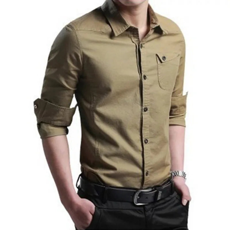 Men Shirt Mens Business Casual Shirts 2020 New Arrival Men Famous Brand Clothing Army Green Long Sleeve Camisa Masculina