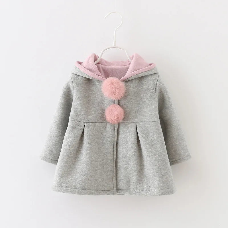 Baby Girls Jacket in Spring Rabbit Ears Coat Children Clothes Outerwear Autumn Kids Warm Cotton Dress Jacket Infant Girl Coat