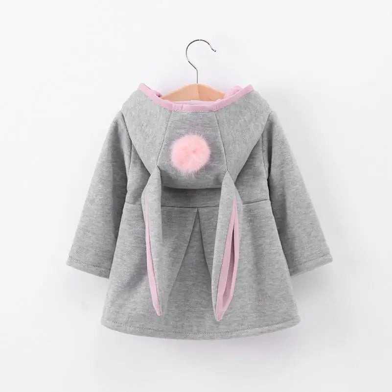 2025 Children's Jacket Autumn And Winter New Girls Cotton Cartoon Rabbit Ears Jacket infant Thick Hooded Cotton Coat 0-5Y