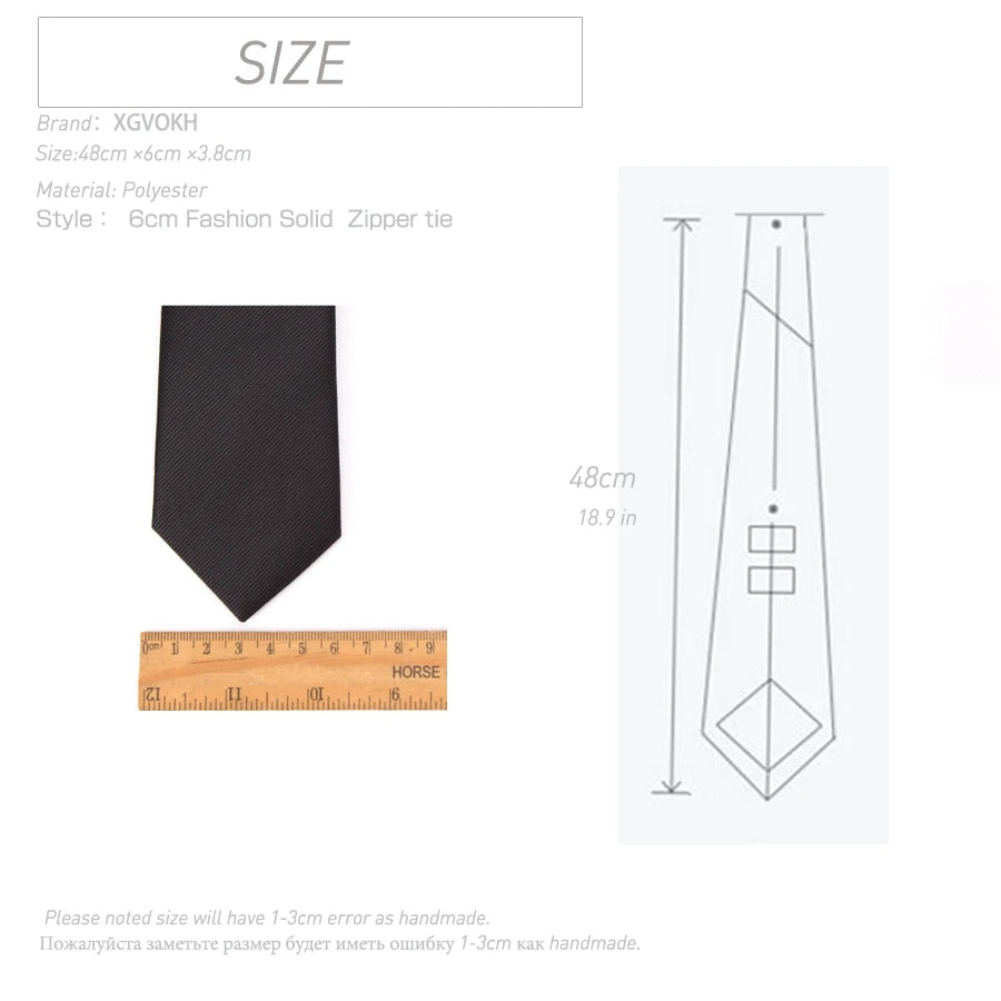 Men Necktie Zipper Lazy Tie Fashion Solid 6cm Ties Business for Man