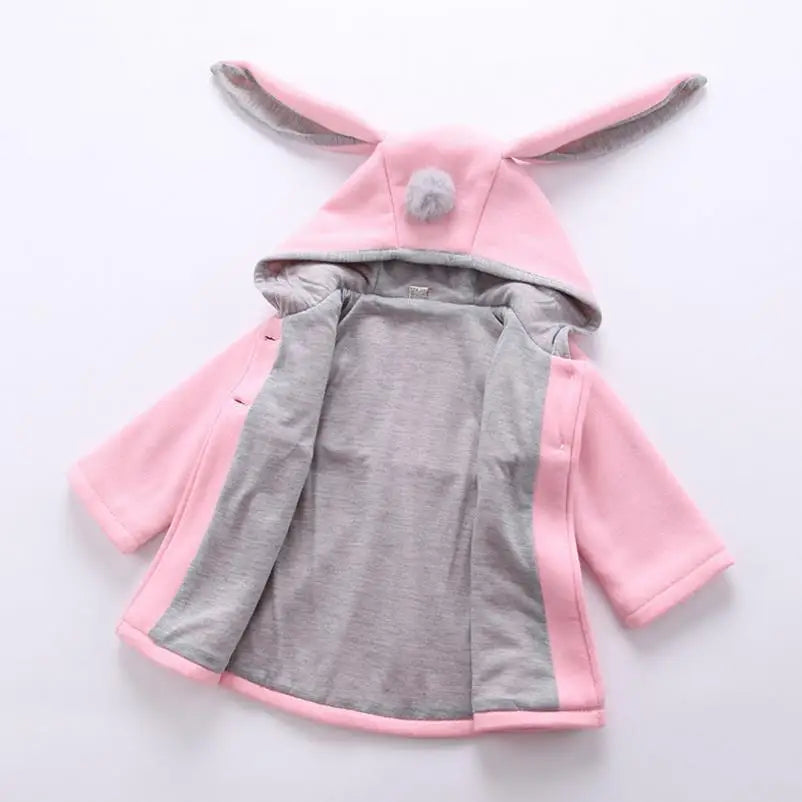2025 Children's Jacket Autumn And Winter New Girls Cotton Cartoon Rabbit Ears Jacket infant Thick Hooded Cotton Coat 0-5Y