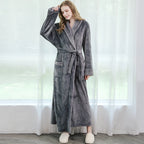Men Winter Plus Size Long Flannel Bathrobe Warm Coral Fleece Kimono Bath Robe Night Cozy Sleepwear Women Jacquard Dressing Gown