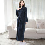 Men Winter Plus Size Long Flannel Bathrobe Warm Coral Fleece Kimono Bath Robe Night Cozy Sleepwear Women Jacquard Dressing Gown