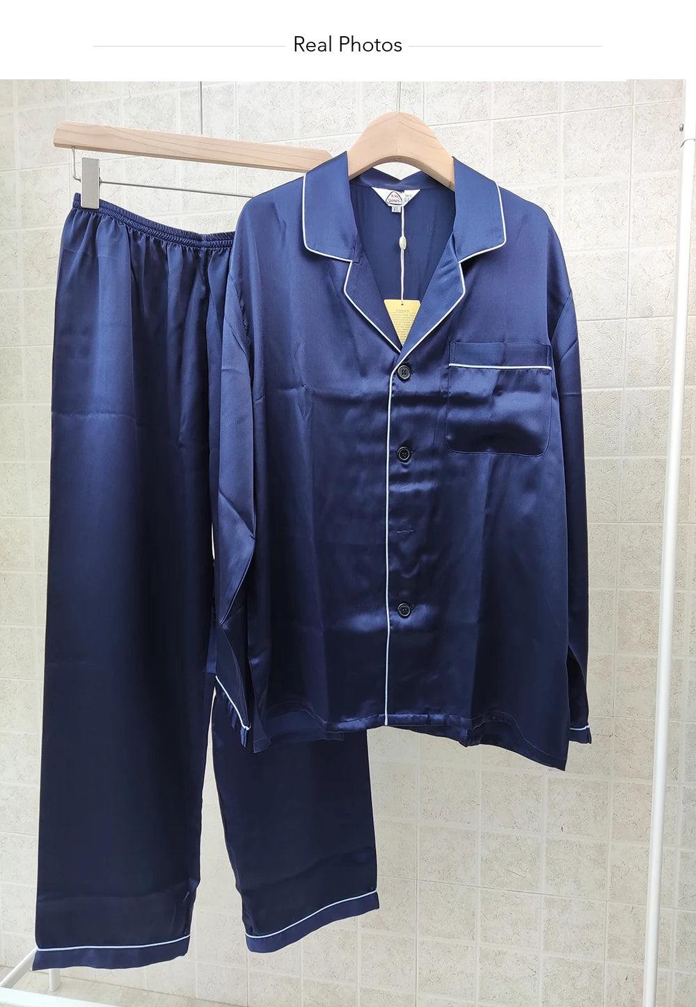Men's 100% Real Silk Pajamas Set for Men Sleepwear