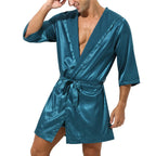 Mens Hooded Bath Robe Short Sleeve House Robe Satin Silk Lounge Bathrobes with Belt Men's Pajamas Homme Kimono Robes Sleepwear