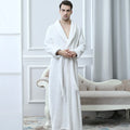 Men Winter Plus Size Long Flannel Bathrobe Warm Coral Fleece Kimono Bath Robe Night Cozy Sleepwear Women Jacquard Dressing Gown