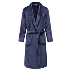 Autumn/Winter Men Nightgown Kimono Bathrobe Gown Coral Fleece Negligee V-neck Intimate Lingerie Solid Colour Sleepwear