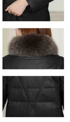 Women's PU Leather Jacket Winter Parkas Fashion Big Fur Collar Down Cotton Coat Female Leather Windbreaker Outerwear  Y765