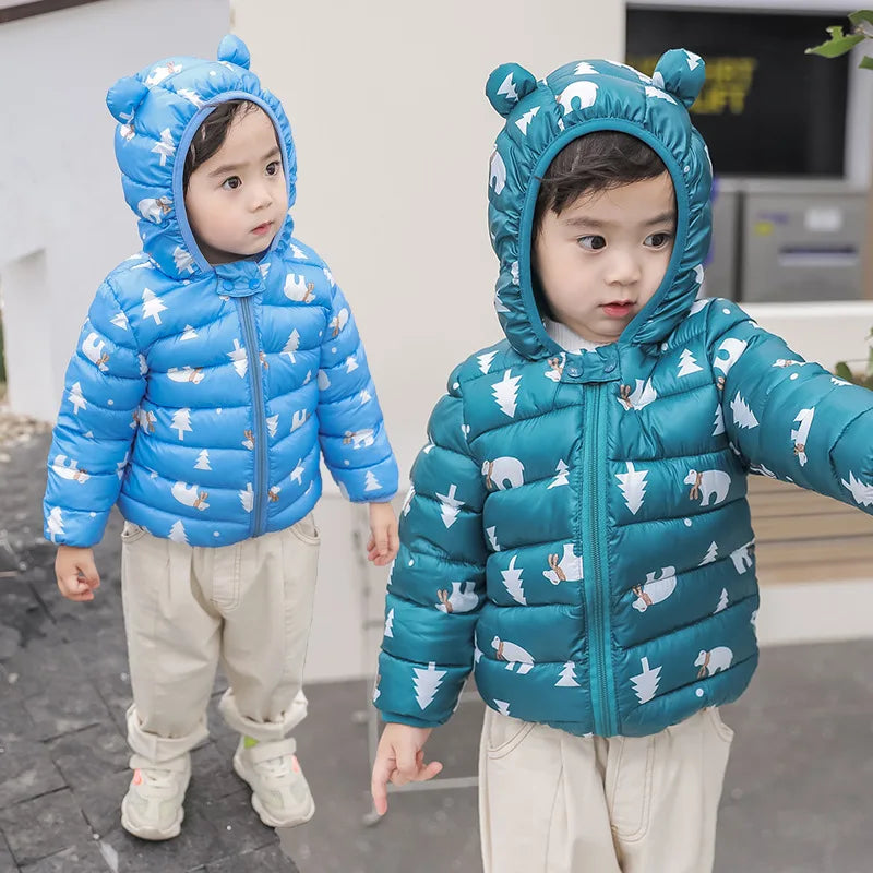 Baby Girls Hooded Down Jackets For Kids Coats Autumn Boys Cartoon Warm Jacket Coat Jacket Toddler Girl Zipper Jacket Outerwear
