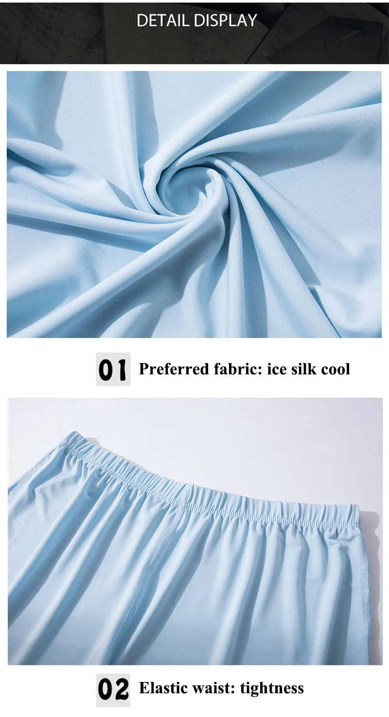 Men Ice Silk Pajamas Solid Shirt & Pants 2Pcs Pijamas Sleep Set Casual Male Home Clothes Summer Pyjamas Sleepwear Nightwear Suit