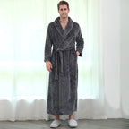 Men Winter Plus Size Long Flannel Bathrobe Warm Coral Fleece Kimono Bath Robe Night Cozy Sleepwear Women Jacquard Dressing Gown