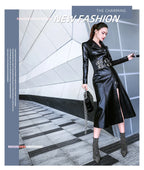 Lautaro Spring black maxi leather dress women long sleeve zipper corset Long tight dress Faux Leather dresses for women 2022