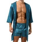 Mens Hooded Bath Robe Short Sleeve House Robe Satin Silk Lounge Bathrobes with Belt Men's Pajamas Homme Kimono Robes Sleepwear