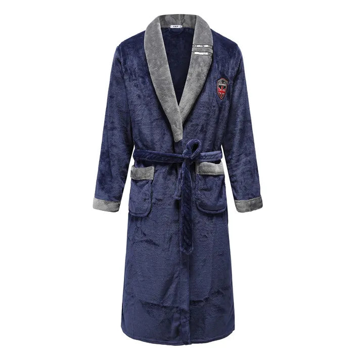 Autumn/Winter Men Nightgown Kimono Bathrobe Gown Coral Fleece Negligee V-neck Intimate Lingerie Solid Colour Sleepwear