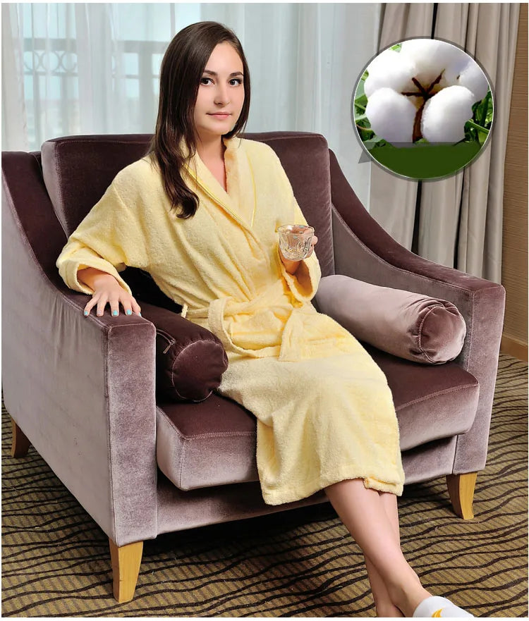 Bathrobe Men 100% Cotton White Terry Fleece Towel Winter Robes Men's Robe Long Robe For Men Absorbent Bathrobes Home Clothes