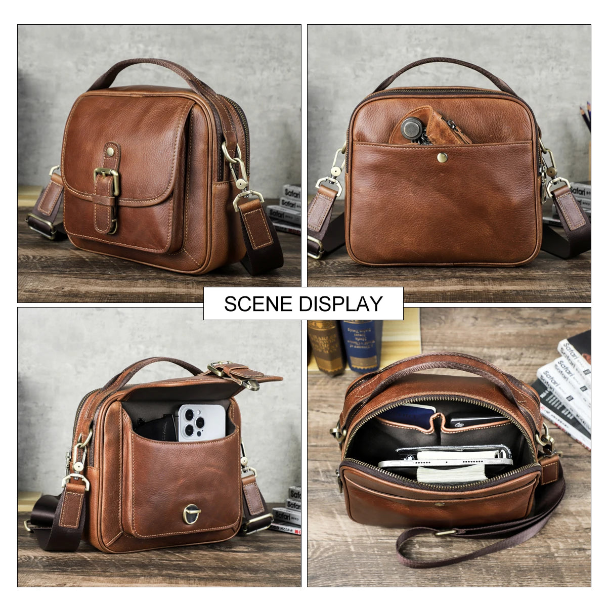 Men's Vintage Genuine Leather Crossbody Messenger Bag