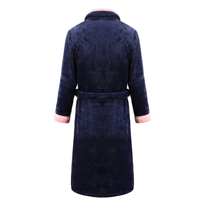 Autumn/Winter Men Nightgown Kimono Bathrobe Gown Coral Fleece Negligee V-neck Intimate Lingerie Solid Colour Sleepwear