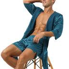 Mens Hooded Bath Robe Short Sleeve House Robe Satin Silk Lounge Bathrobes with Belt Men's Pajamas Homme Kimono Robes Sleepwear