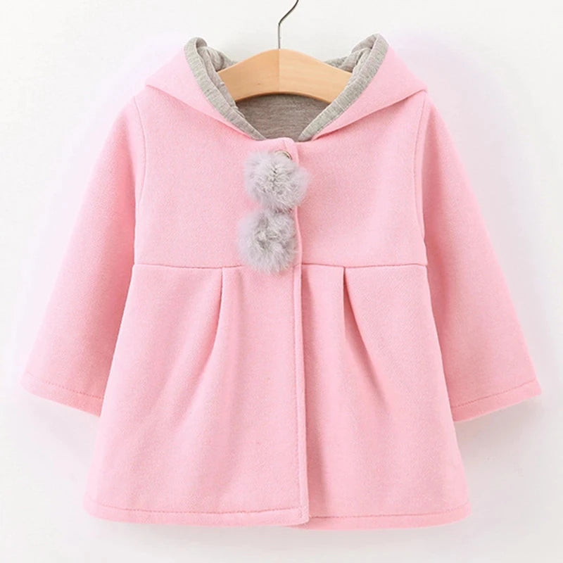 Baby Girls Jacket in Spring Rabbit Ears Coat Children Clothes Outerwear Autumn Kids Warm Cotton Dress Jacket Infant Girl Coat