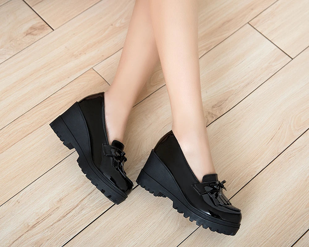 Womens Loafers Shoes Round Toe Wedges Female Footwear Fashion Women Autumn Oxfords Platform Pumps Casual Sneaker Slip-on Shoe