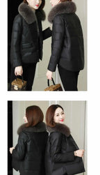 Women's PU Leather Jacket Winter Parkas Fashion Big Fur Collar Down Cotton Coat Female Leather Windbreaker Outerwear  Y765