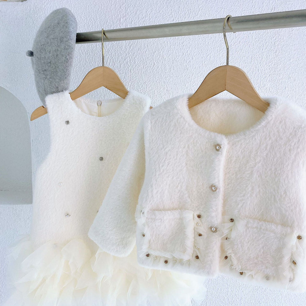 Girls Clothing Sets Winter Kids Girl Sweet Faux Fur Coat and Dress 2pcs Clothes Suit Children Girl Princess Warm Clothes 3 5 8