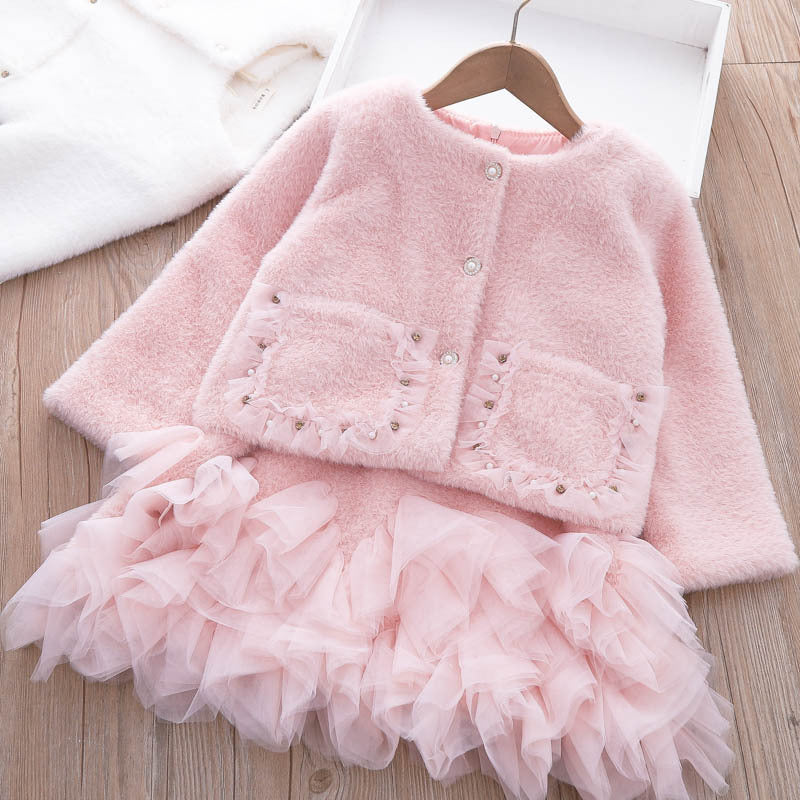 Girls Clothing Sets Winter Kids Girl Sweet Faux Fur Coat and Dress 2pcs Clothes Suit Children Girl Princess Warm Clothes 3 5 8