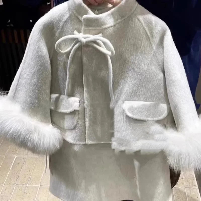 Girl's Set Made of Fabric with Cotton Clip Thickened Woolen Jacket and Dress New Fashion Trend for 2024 Winter Clothing