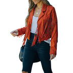 Fashion Winter Jacket Women Y2k Fringed Hem Tassel Cardigan Crop Topsr Jacket Suede Leather Jacket Vintage Streetwear Cool Coat