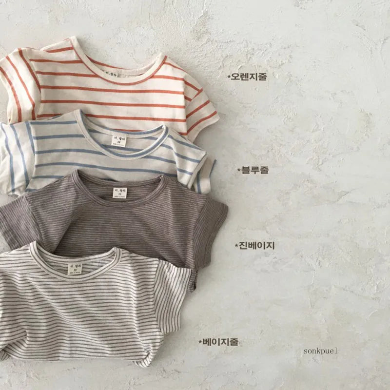 Baby Boy Stripe Shirt Summer Casual Short Bat Sleeve Kids Shirt