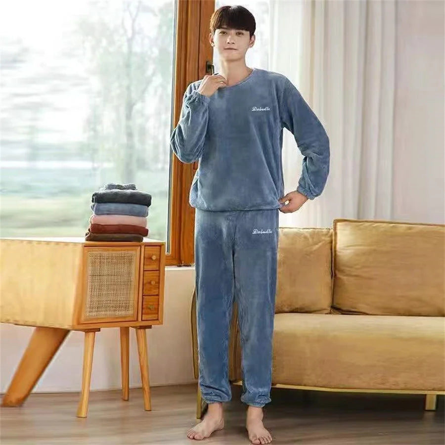 2025 Men's Thick Flannel Pajama Sets Couple Casual