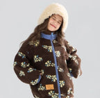 Girl's Winter Coat Floral Jacquard Lamb Fur Thickened Stylish Autumn Winter Toddler Kids Cotton Jacket