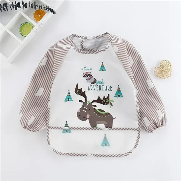 Baby Boys Girls Burp Cloth Banana Bibs for1-3Year Long Sleeve Scarf Waterproof Toddler Art Smock Feeding Bib Apron Pocket Infant