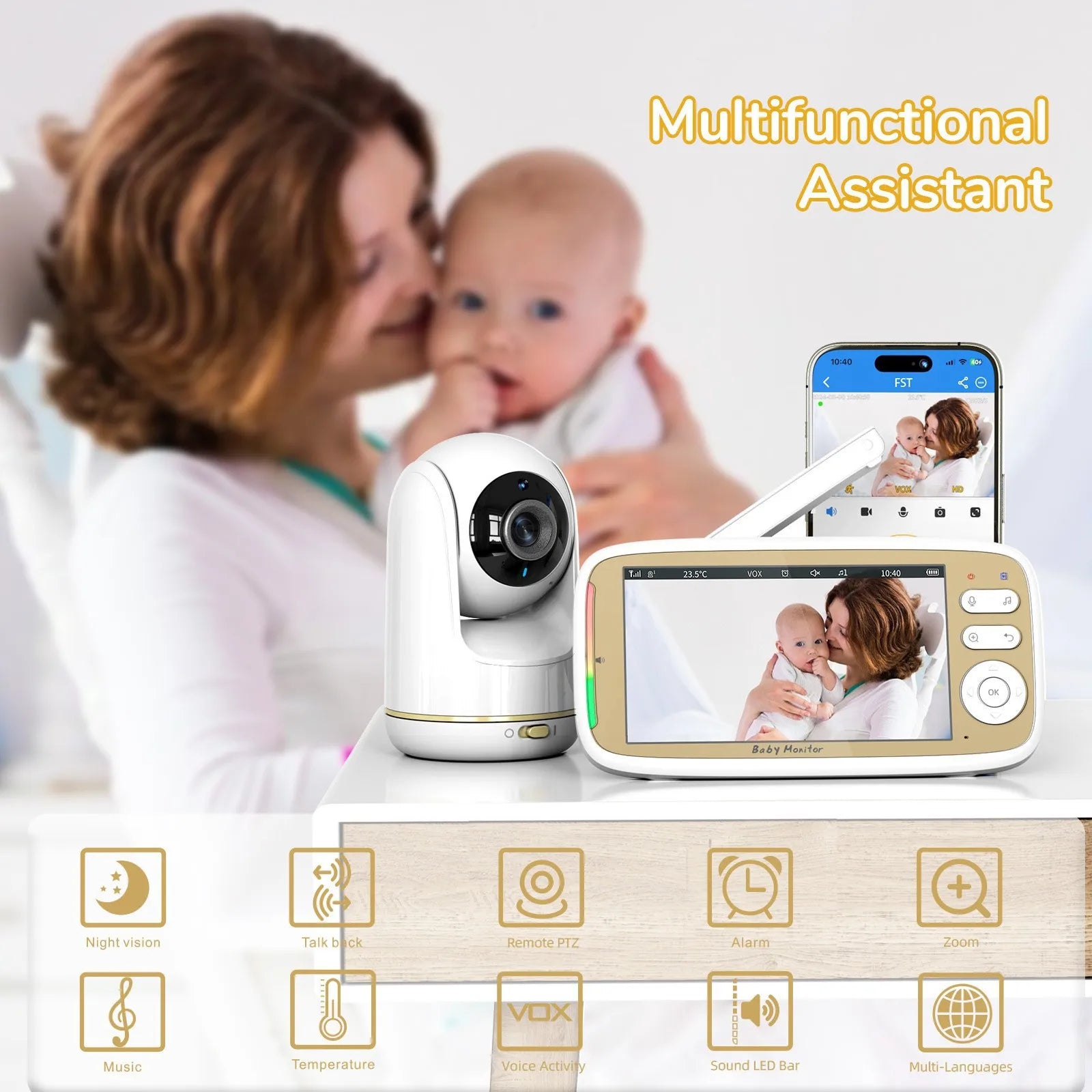 5 Inch Baby Monitor 3x Zoom PTZ Cam APP+monitor Dual Control WIFI Electronic Baby Sitter Two Way Audio Night Vision Baby Phone