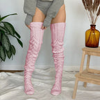 Knitted Leg Warmers Solid Color Hollow Mesh Long Over The Knee Stacked Socks Women Wool Winter Warm Socks Home Long Socks